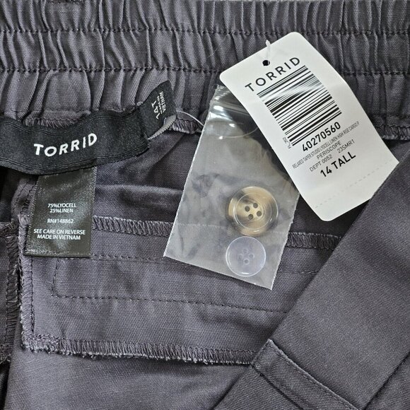 Torrid Pants Womens 14 Tall Charcoal Gray Linen Blend Cargo Tapered Pockets - Picture 3 of 14